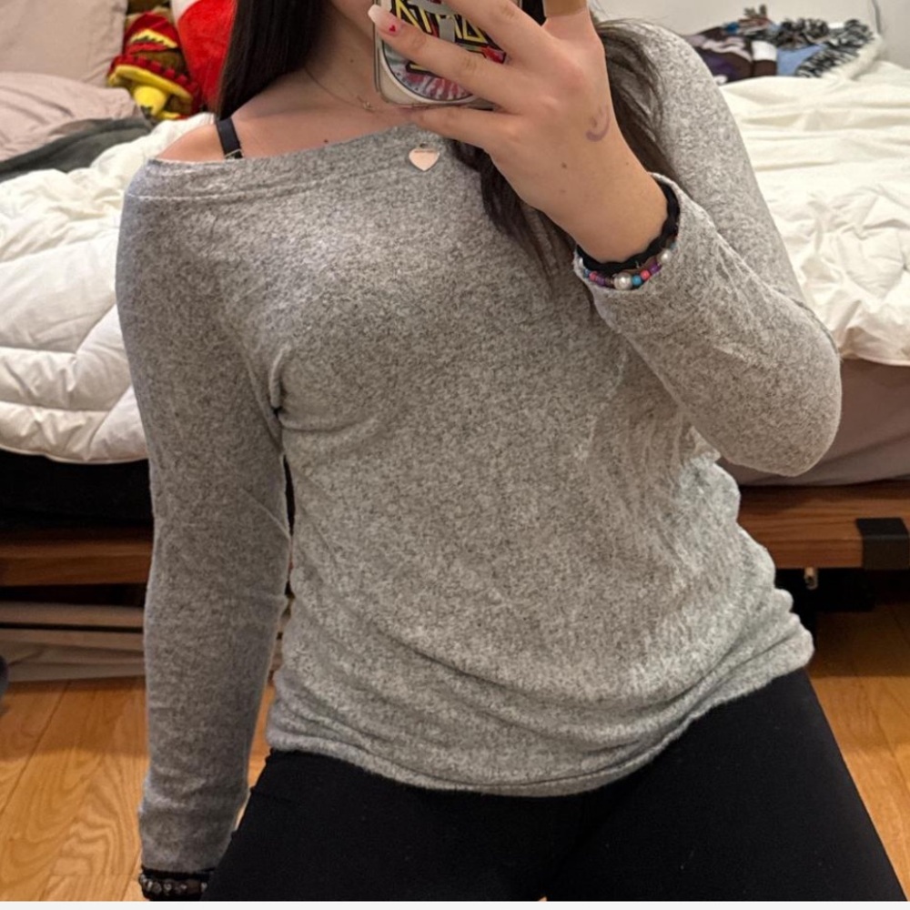 Gray Fitted Blouse with Blouses Sleeve Length
